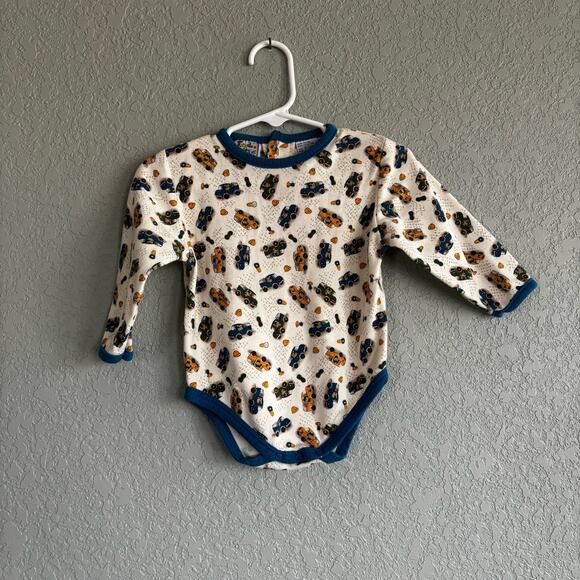 Tad Little Vintage Boys 6-9 Months Onesie bodysuit Blue Tan Trucks - Picture 1 of 7